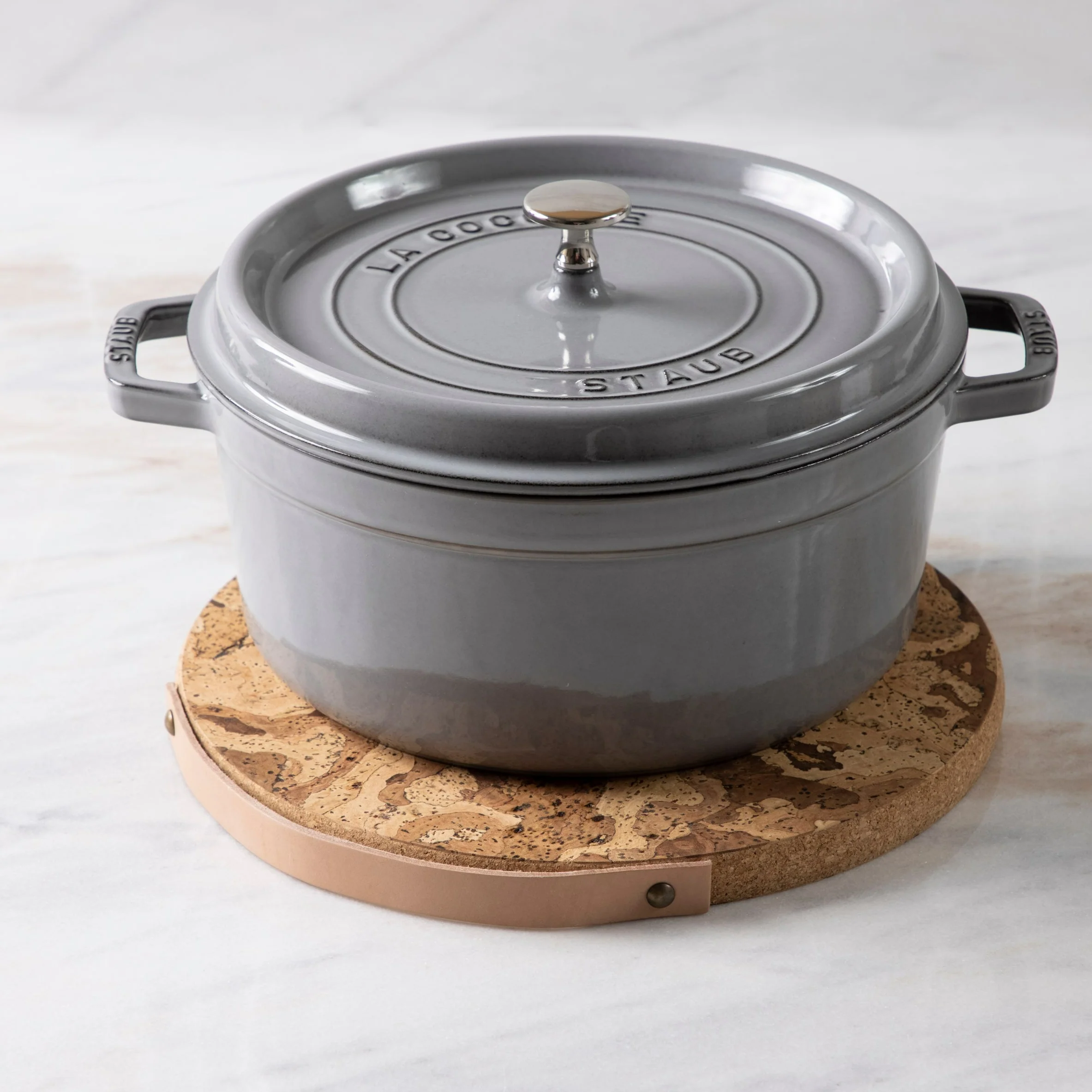 Cork Trivet with Leather Handle, Large - Image 3