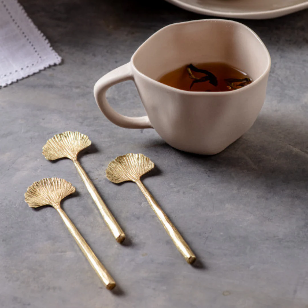 Gingko Mini Spoons, Gold, Set of 4 - Image 4