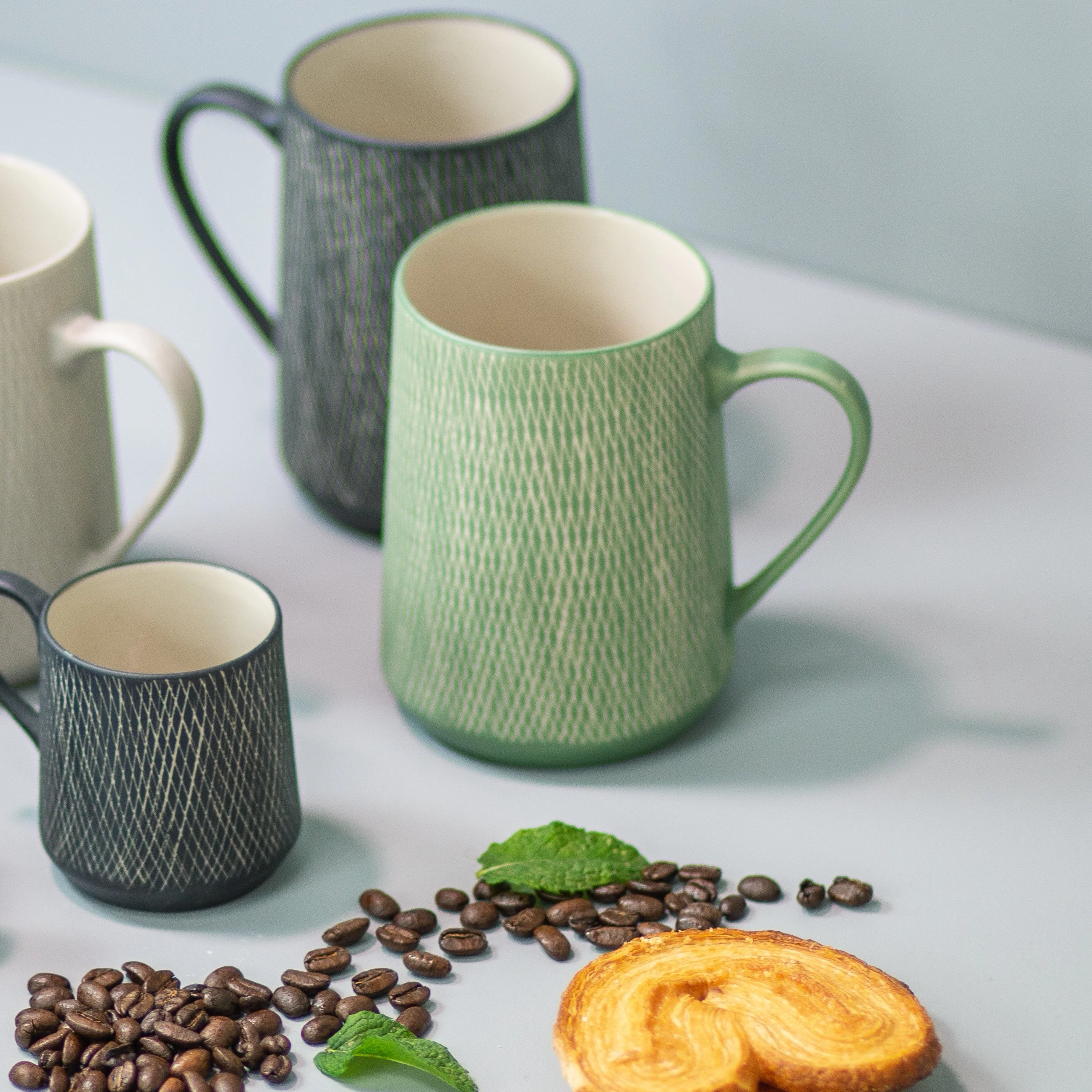Jade Crosshatch Mugs, Set of 4 - Image 4