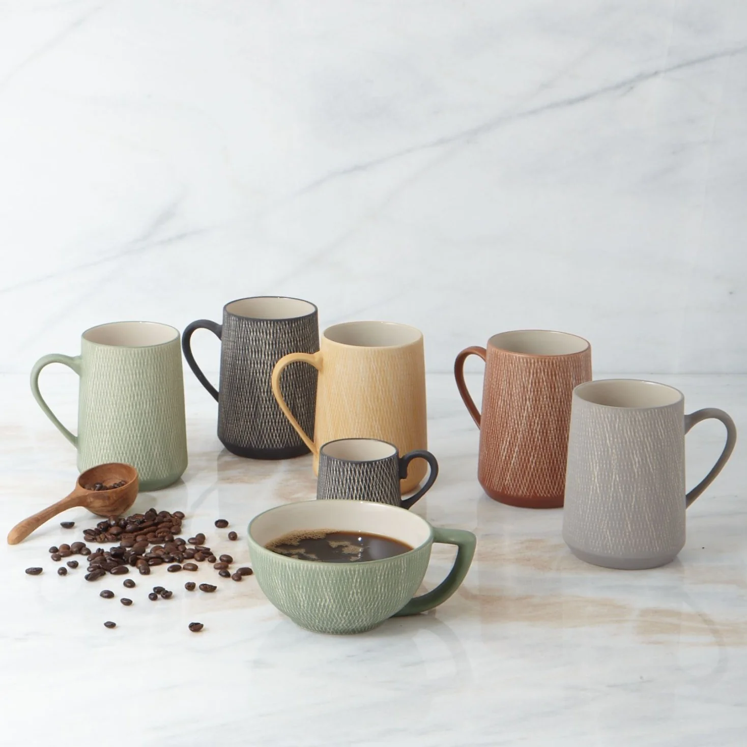 Jade Crosshatch Mugs, Set of 4 - Image 7