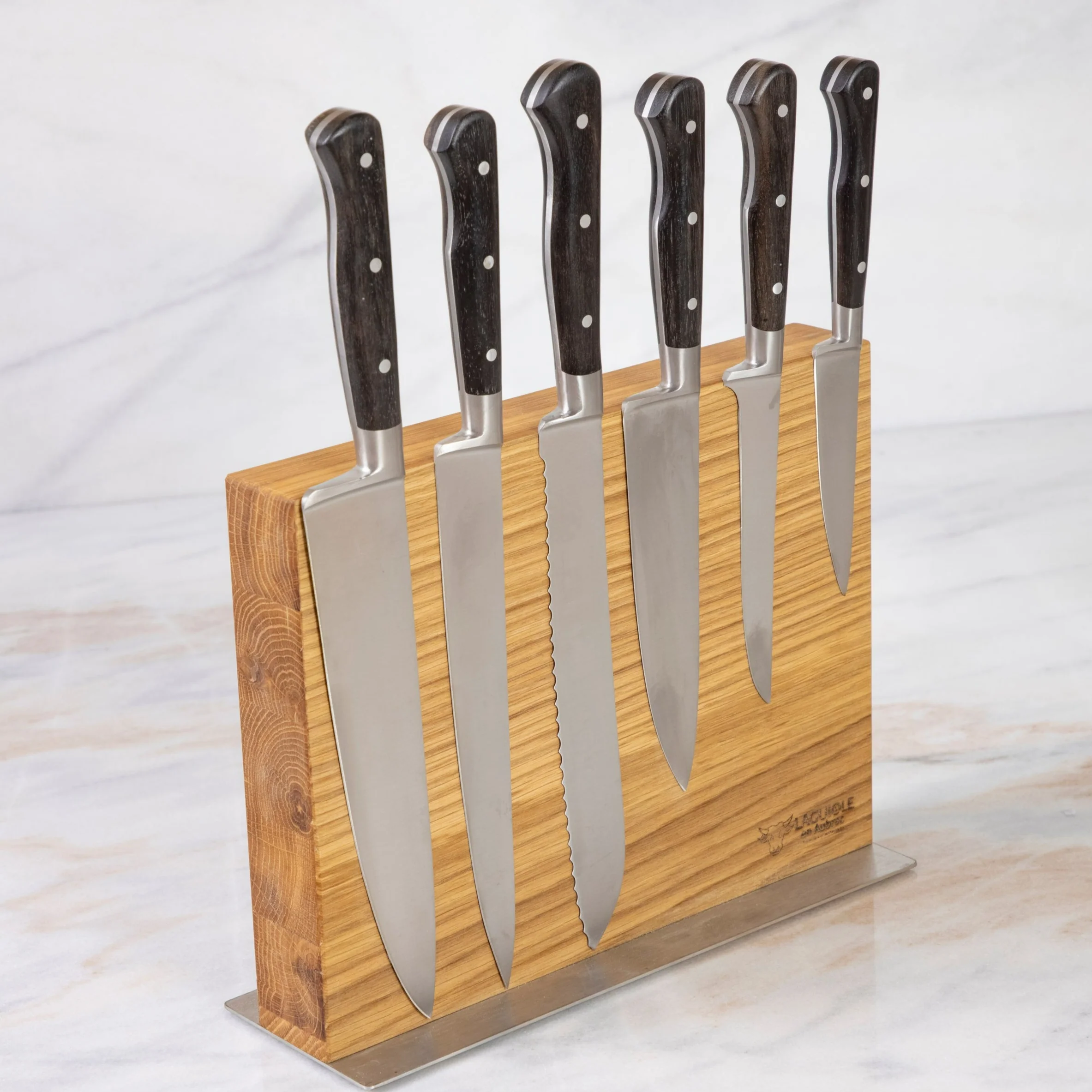 Laguiole en Aubrac Kitchen Knives with Oak Block, Set of 6, Ebony - Image 5