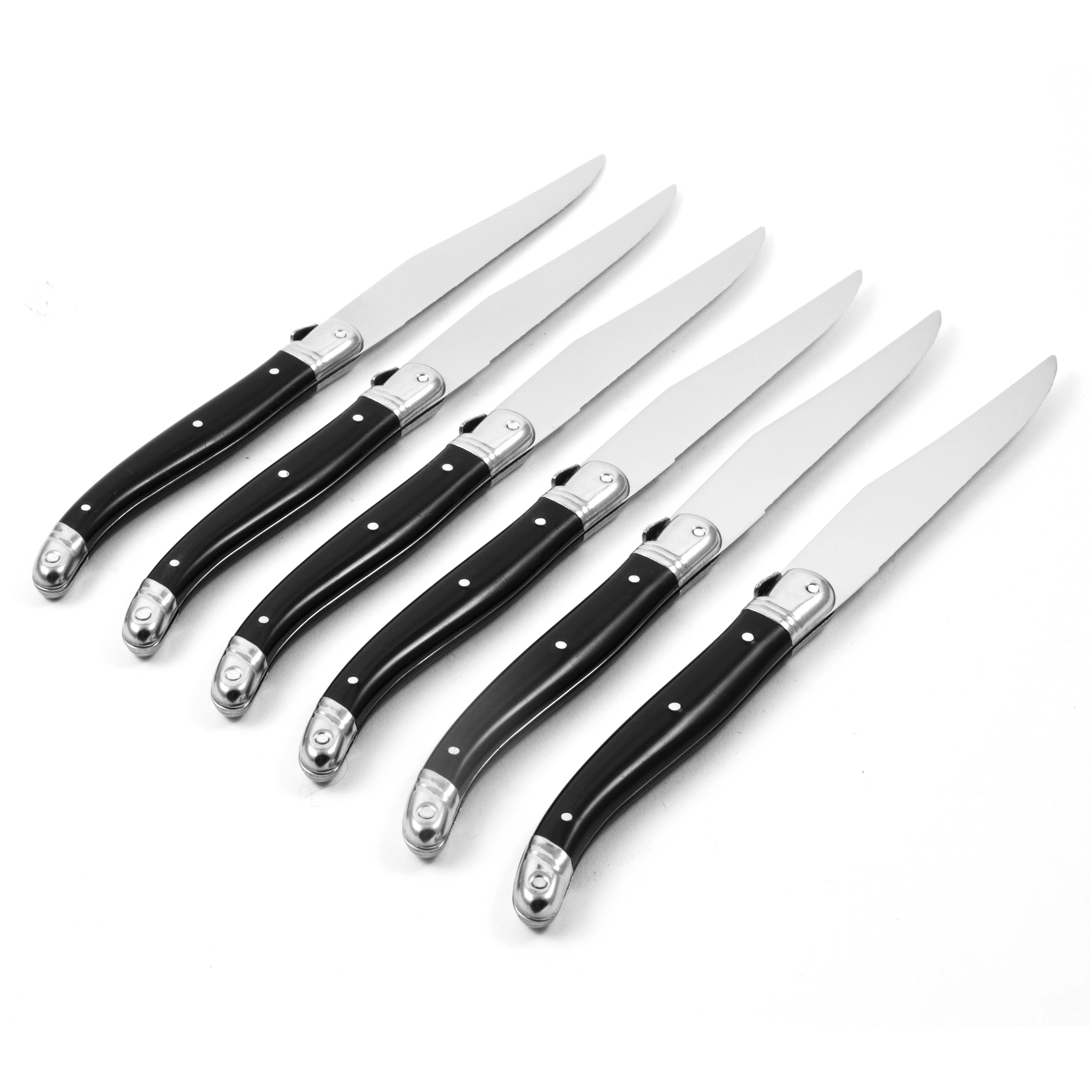 Laguiole 6 Piece Steak Knife Set, Platine Black in Wood Box with Acrylic Lid - Image 4