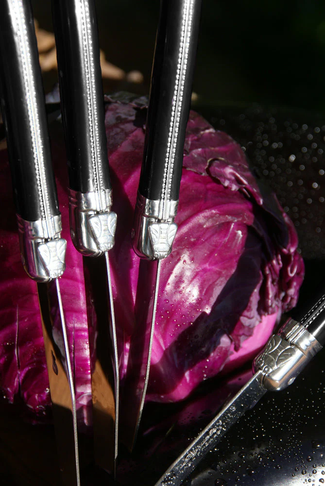 Laguiole 6 Piece Steak Knife Set, Platine Black in Wood Box with Acrylic Lid - Image 6