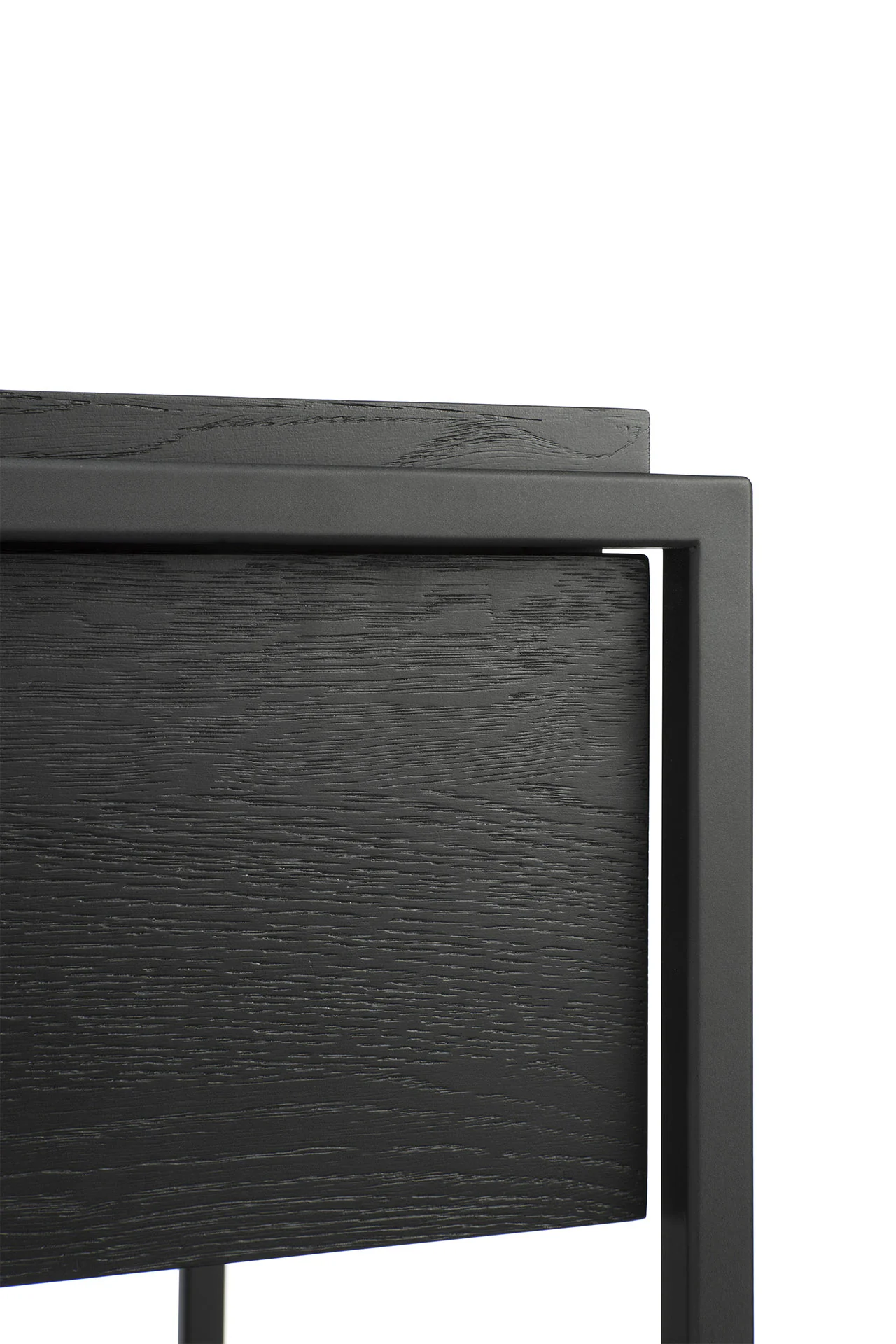 Monolit Solid Black Oak Bedside Table with Black Metal - Image 4